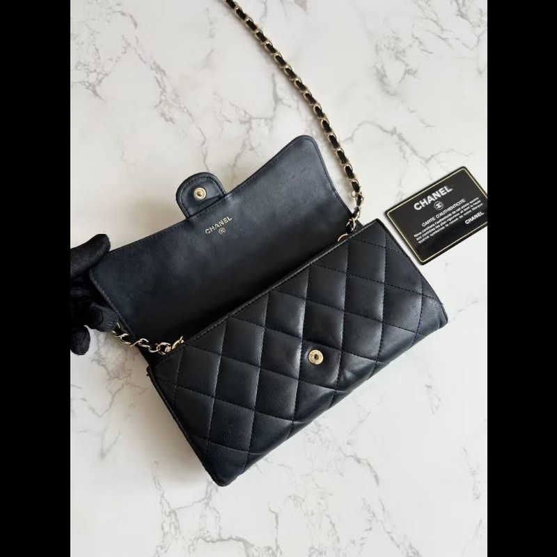 【LA LUNE】絕版古董包 Chanel黑色WOC皮革包 側背包 斜背包 中古二手包 長夾-8