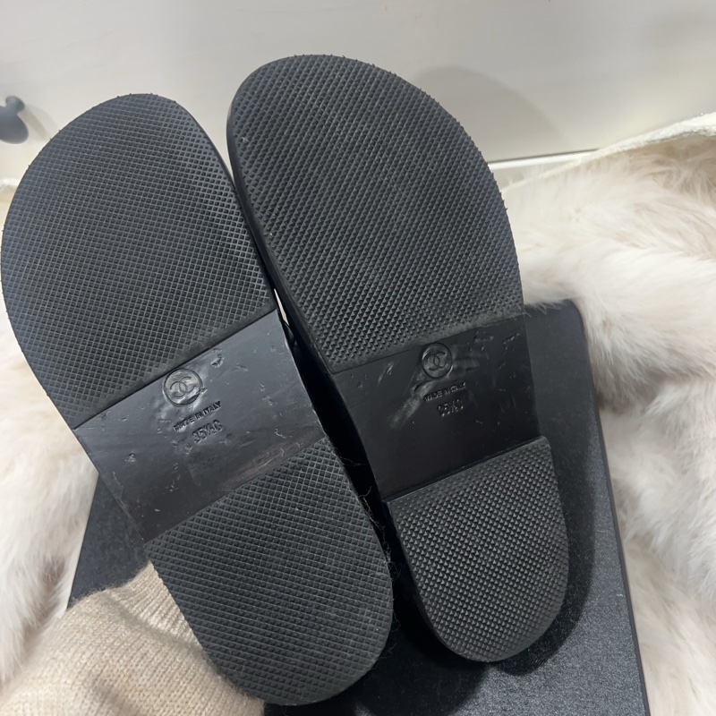 Chanel 黑色涼拖鞋 蝴蝶結 山茶花-23