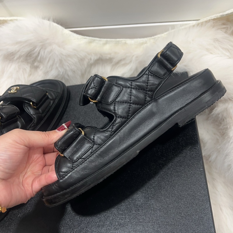 Chanel 黑色涼拖鞋 蝴蝶結 山茶花-24