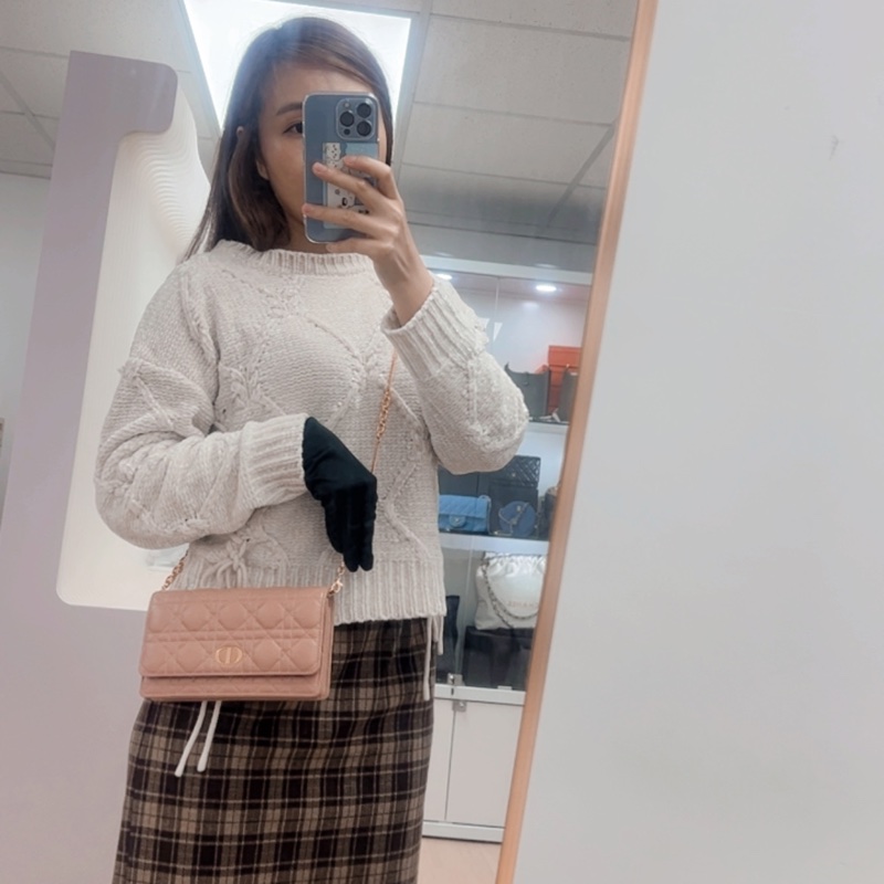 Dior caro woc / pouch with chain 粉色鏈條包-13