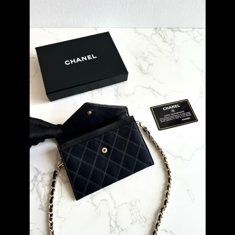 【LA LUNE】絕版中古包 Chanel 黑色絲絹水鑽斜背包 單肩包 錢包 側背包 中古-4