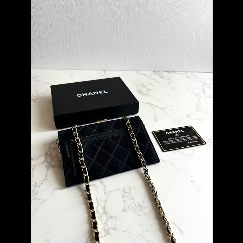 【LA LUNE】絕版中古包 Chanel 黑色絲絹水鑽斜背包 單肩包 錢包 側背包 中古-5