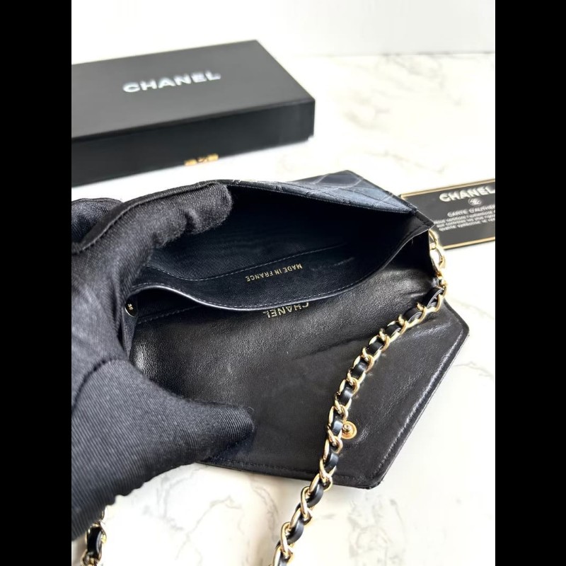 【LA LUNE】絕版中古包 Chanel 黑色絲絹水鑽斜背包 單肩包 錢包 側背包 中古-7