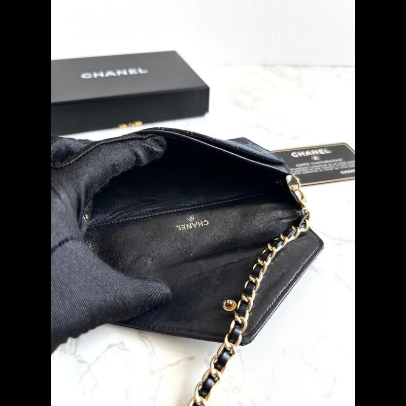 【LA LUNE】絕版中古包 Chanel 黑色絲絹水鑽斜背包 單肩包 錢包 側背包 中古-8