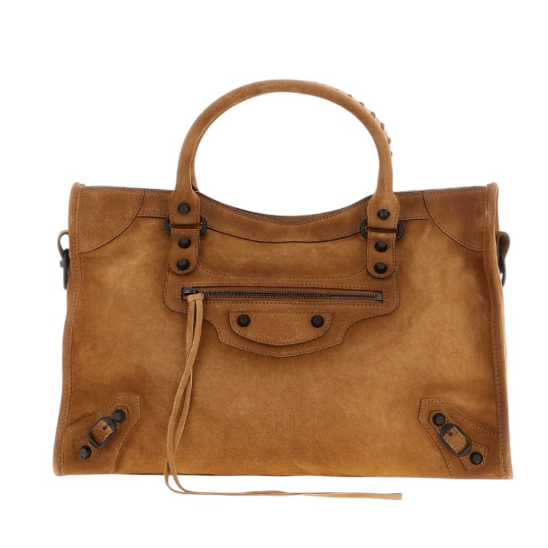 🎉新品好折扣✨Balenciaga 823058 Le City 麂皮中款機車包 焦糖色-9