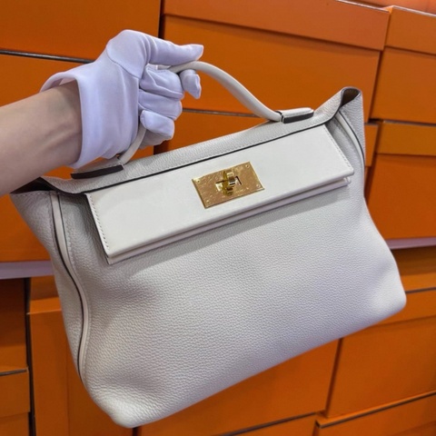 Hermes 2424小號 29奶昔白金扣togo皮 Z刻99新 肩帶防塵齊