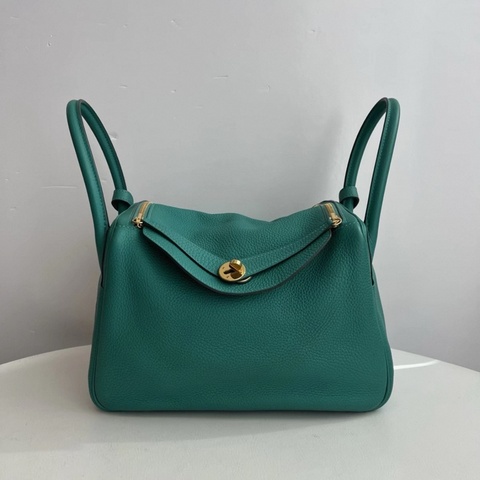 Hermes愛馬仕Lindy30維羅納綠金扣TC皮D刻