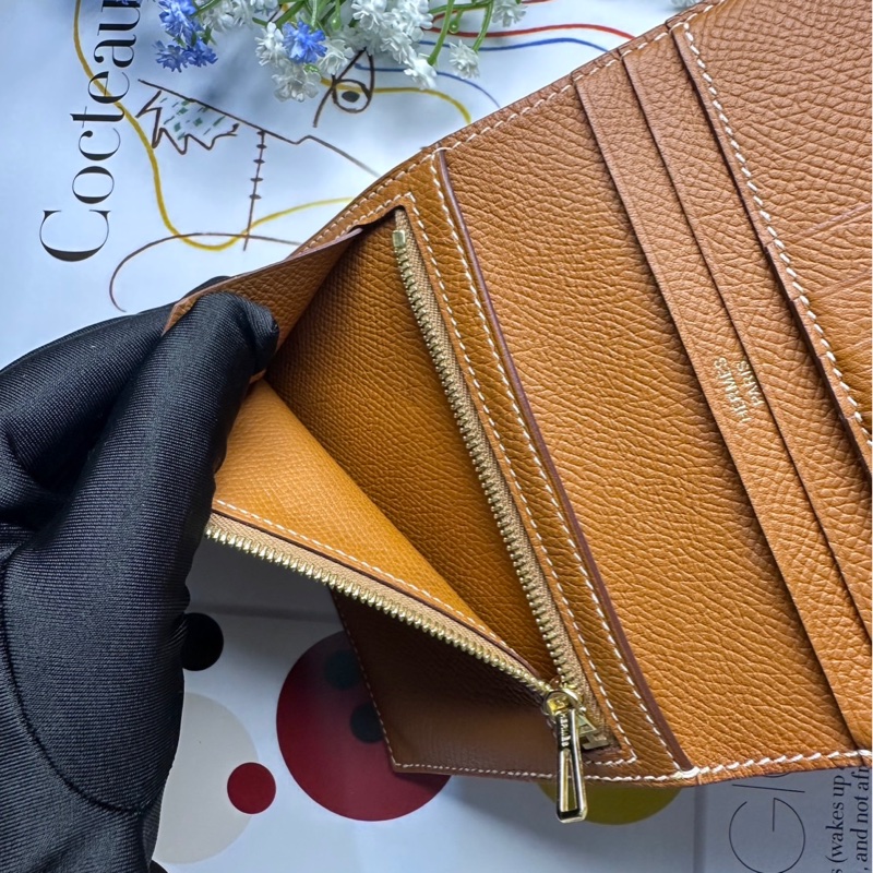 愛馬仕金棕bearn短夾-3