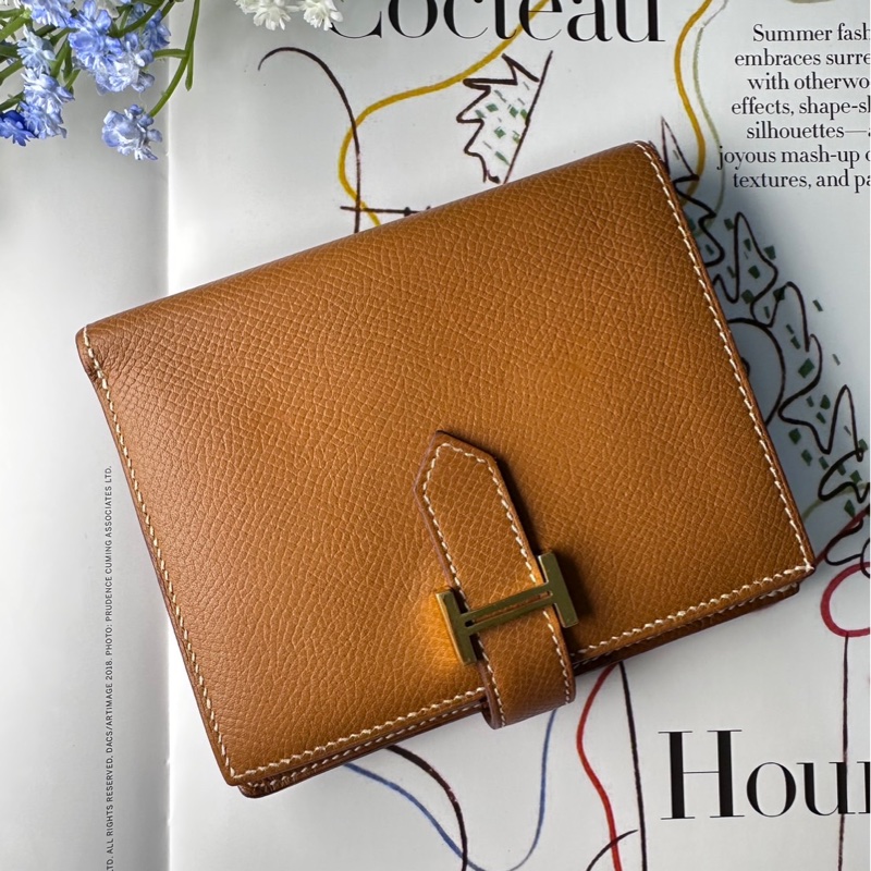 愛馬仕金棕bearn短夾-5