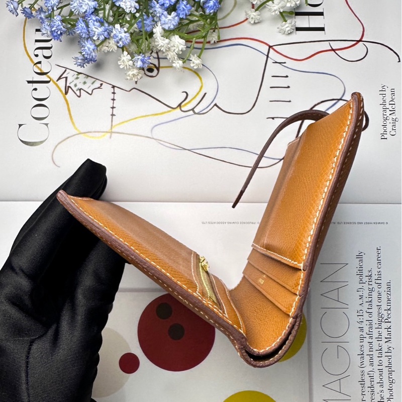 愛馬仕金棕bearn短夾-8