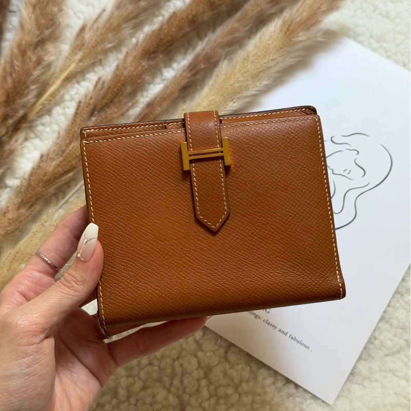 愛馬仕金棕bearn短夾-1