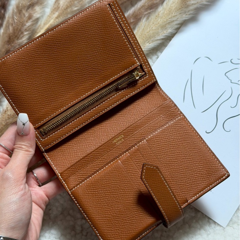 愛馬仕金棕bearn短夾-3