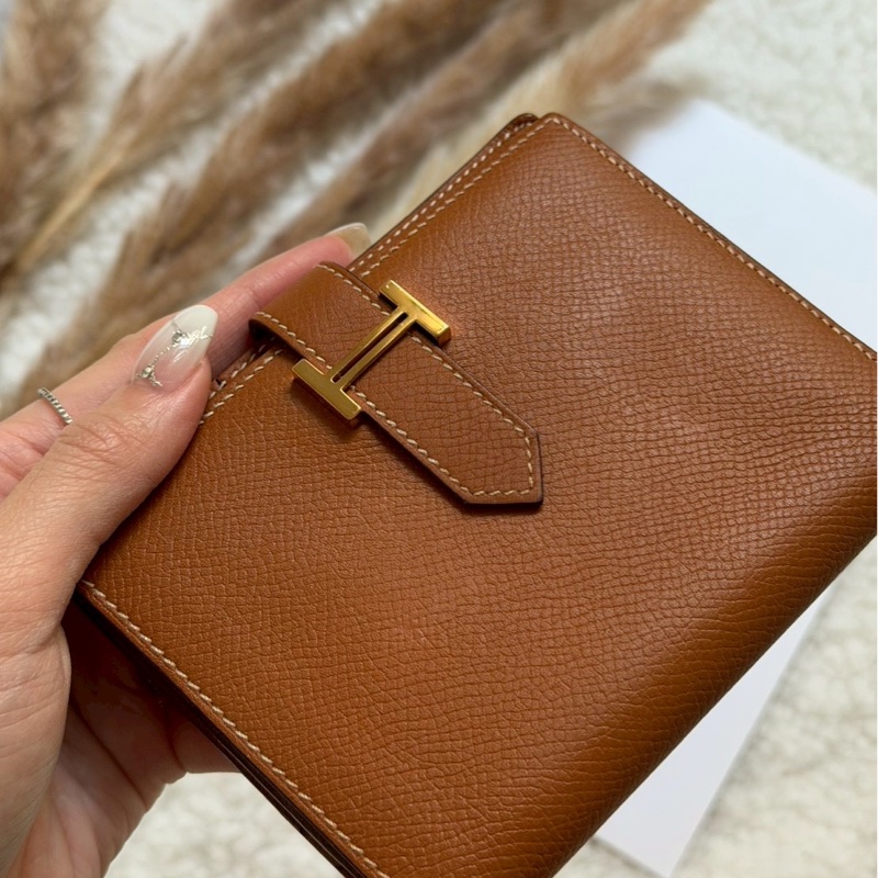 愛馬仕金棕bearn短夾-5