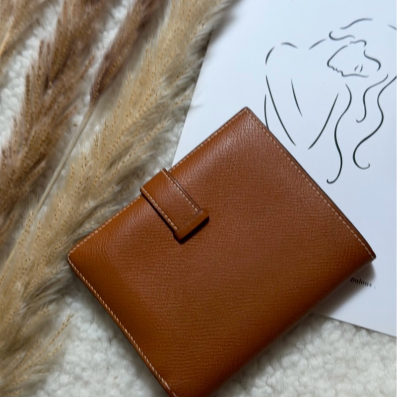 愛馬仕金棕bearn短夾-6