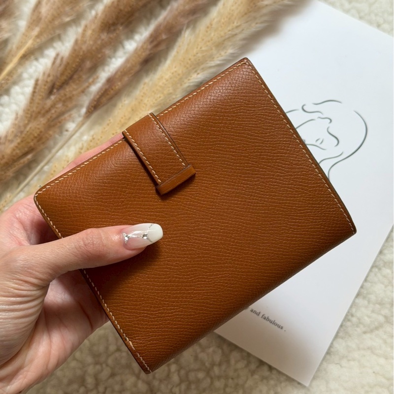 愛馬仕金棕bearn短夾-8