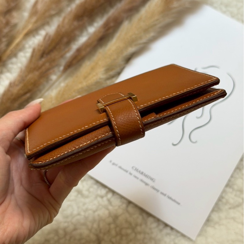 愛馬仕金棕bearn短夾-10