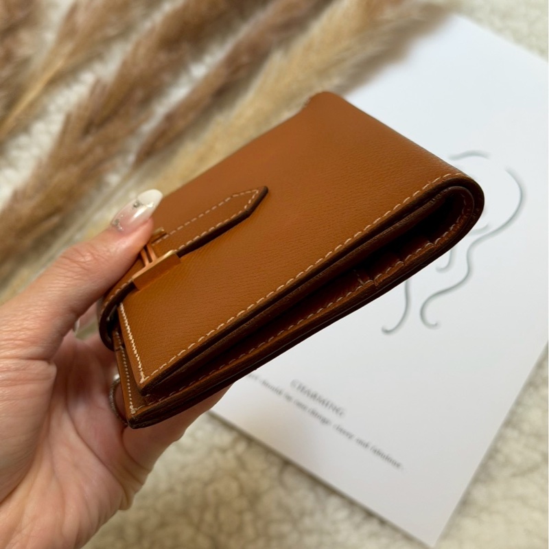 愛馬仕金棕bearn短夾-11