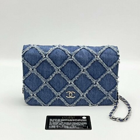 CHANEL 丹寧牛仔woc外縫線單肩斜挎鏈條 19*13*4 98新配件保卡塵袋