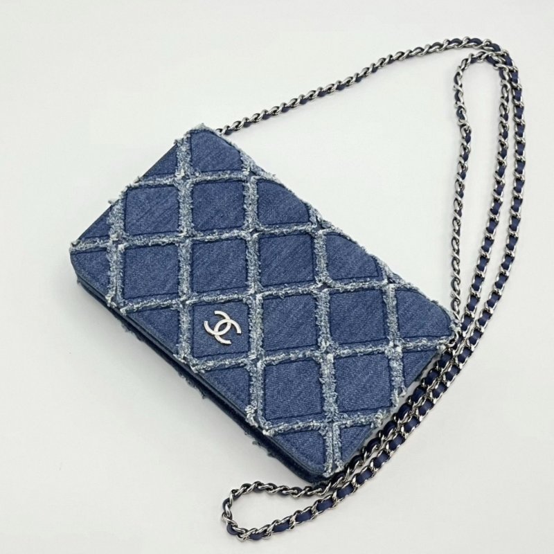 CHANEL 丹寧牛仔woc外縫線單肩斜挎鏈條 19*13*4 98新配件保卡塵袋-1