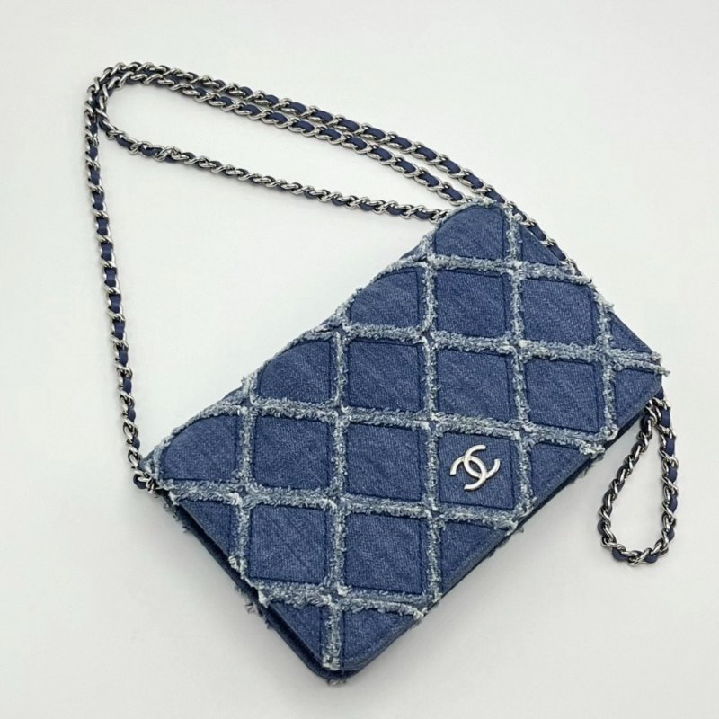 CHANEL 丹寧牛仔woc外縫線單肩斜挎鏈條 19*13*4 98新配件保卡塵袋-2