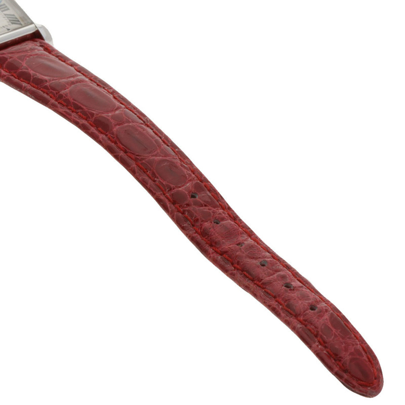 卡地亞 Tank Française 小號腕錶，18K 白金，皮革錶帶，女款-8