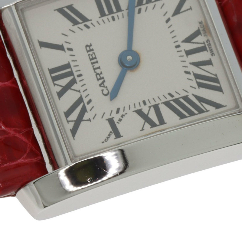 卡地亞 Tank Française 小號腕錶，18K 白金，皮革錶帶，女款-16