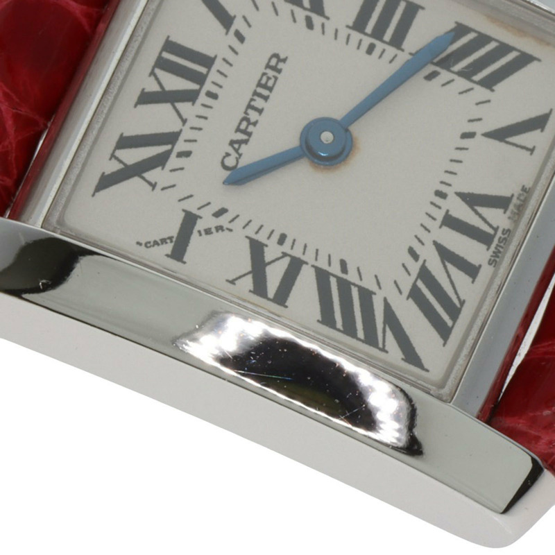 卡地亞 Tank Française 小號腕錶，18K 白金，皮革錶帶，女款-17