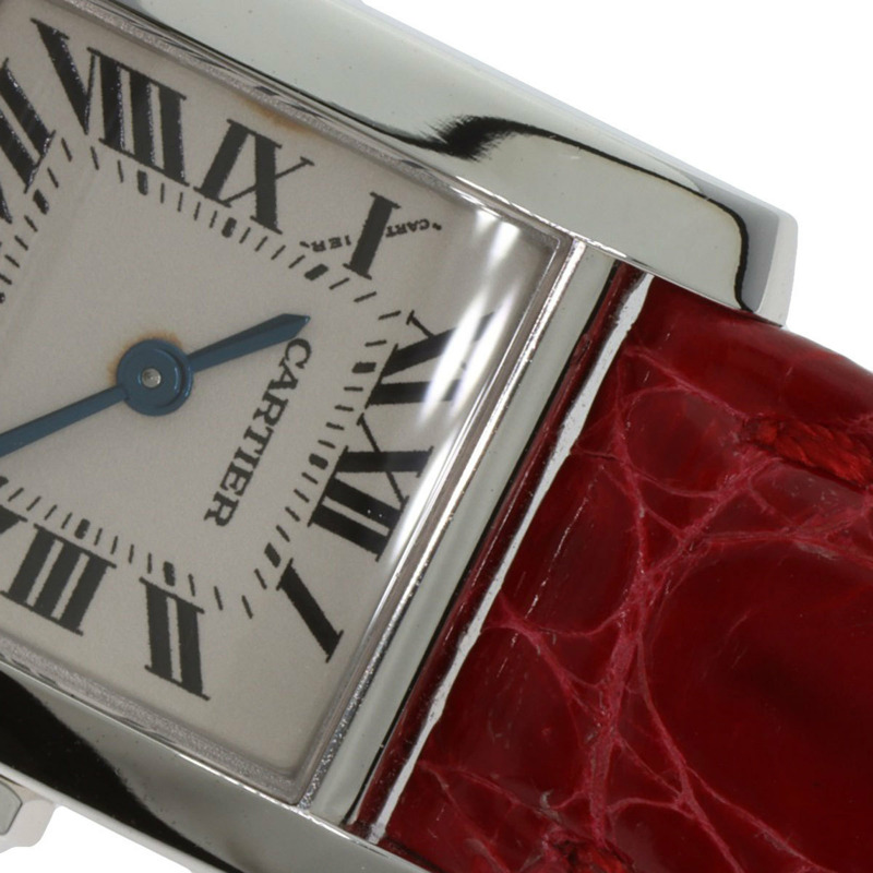 卡地亞 Tank Française 小號腕錶，18K 白金，皮革錶帶，女款-22