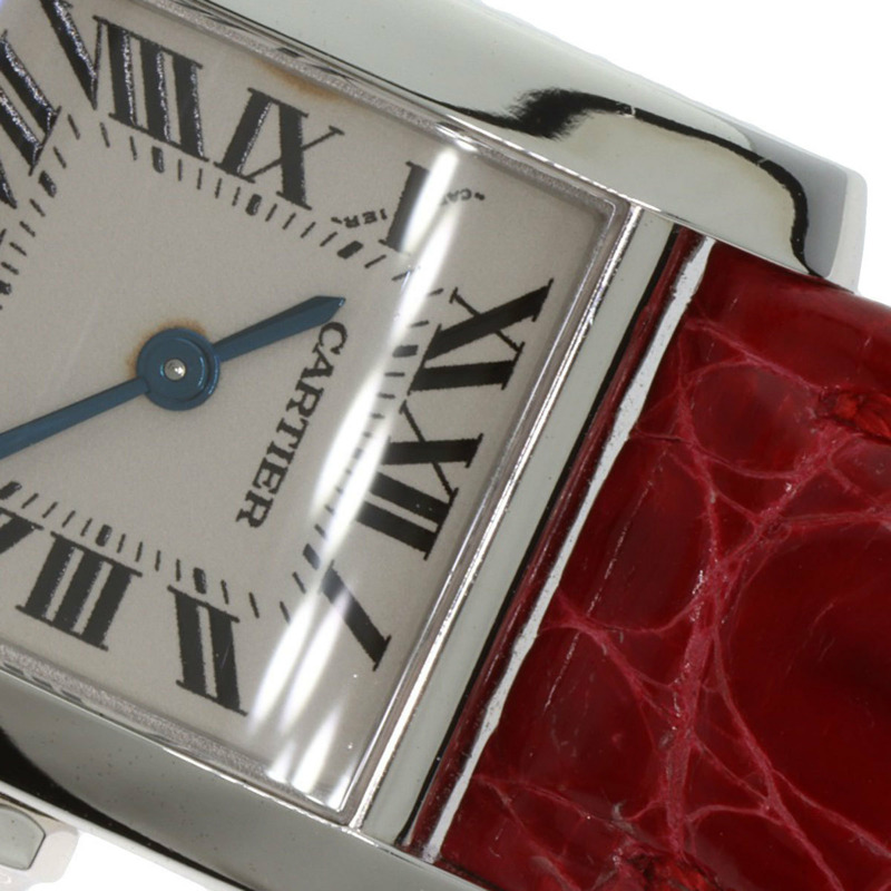 卡地亞 Tank Française 小號腕錶，18K 白金，皮革錶帶，女款-23