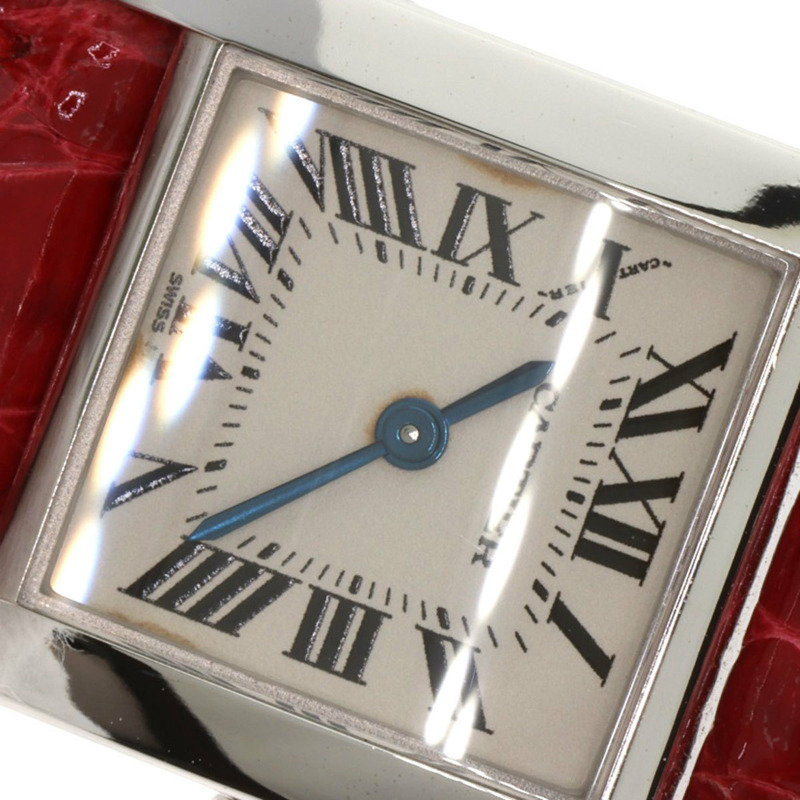 卡地亞 Tank Française 小號腕錶，18K 白金，皮革錶帶，女款-24