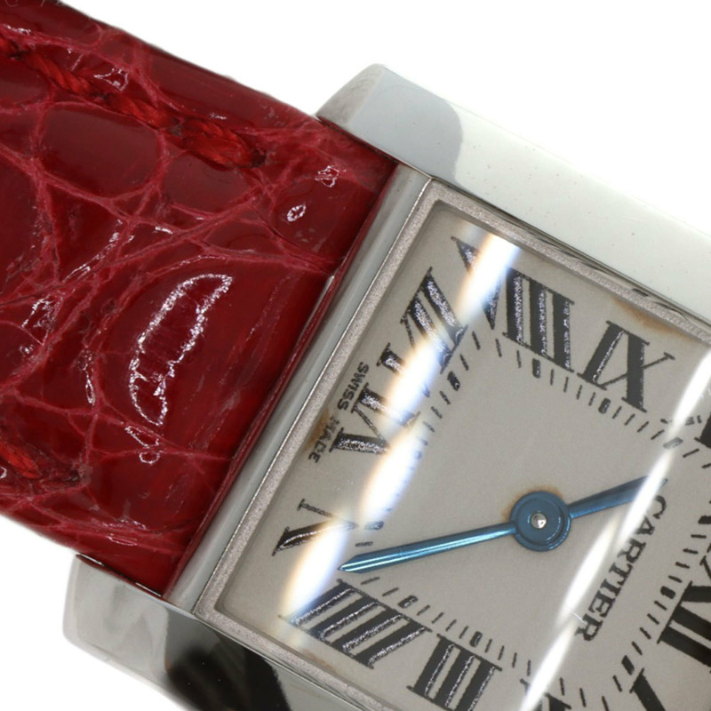 卡地亞 Tank Française 小號腕錶，18K 白金，皮革錶帶，女款-27