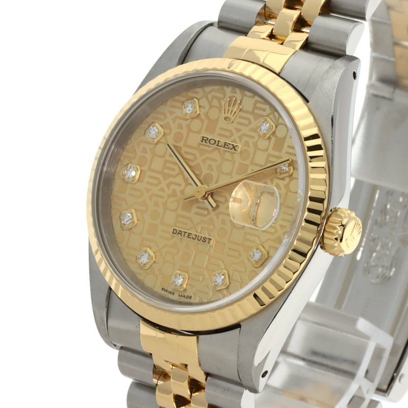 勞力士 16233G Datejust 10P 鑲鑽腕錶,不鏽鋼 SSx18KYG,18KYG,男款-2