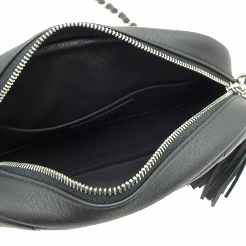 香奈兒黑色羊皮人字紋V形縫線鏈條單肩背包 A57617-4