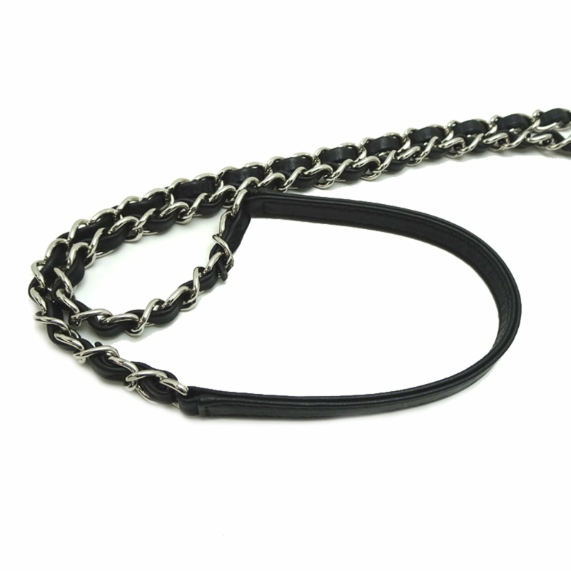 香奈兒黑色羊皮人字紋V形縫線鏈條單肩背包 A57617-5