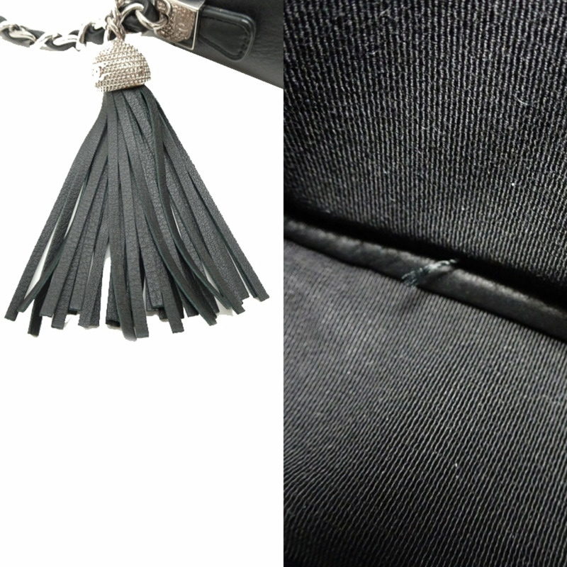 香奈兒黑色羊皮人字紋V形縫線鏈條單肩背包 A57617-7