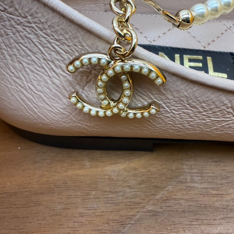 Chanel 香奈兒 全新 珍珠 腳鍊 娃娃鞋 平底鞋 菱格紋 膚 黑 色 (尺碼37)-4