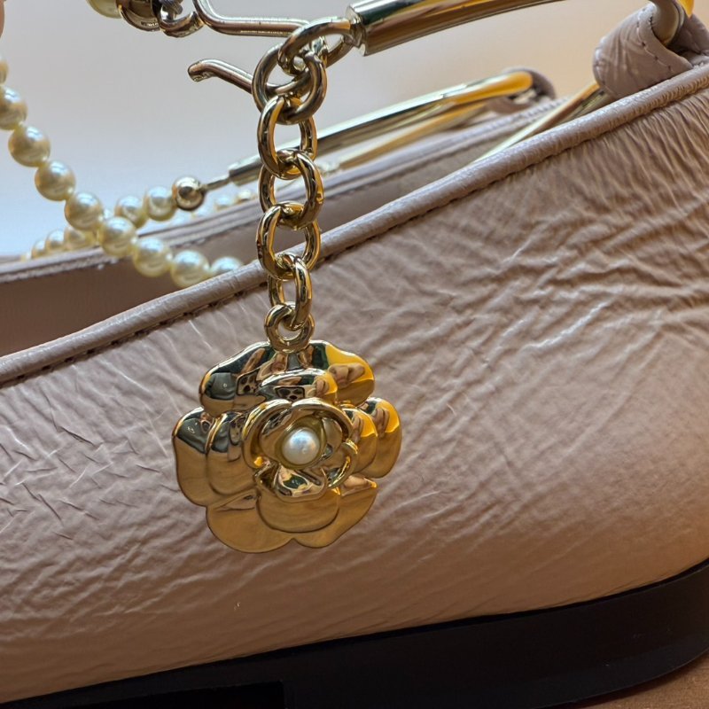 Chanel 香奈兒 全新 珍珠 腳鍊 娃娃鞋 平底鞋 菱格紋 膚 黑 色 (尺碼37)-6