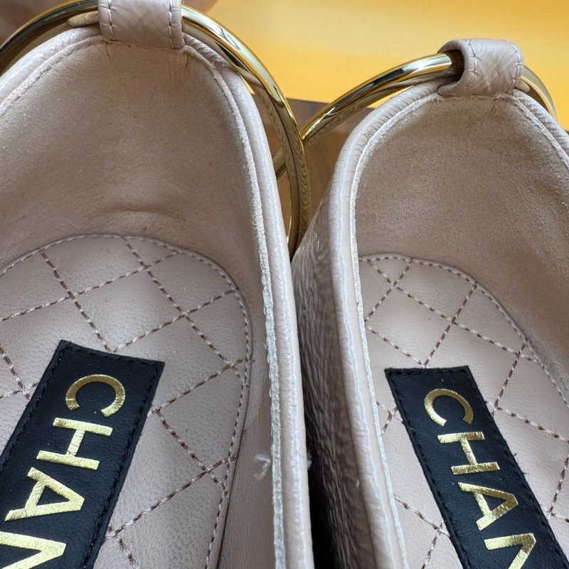 Chanel 香奈兒 全新 珍珠 腳鍊 娃娃鞋 平底鞋 菱格紋 膚 黑 色 (尺碼37)-8