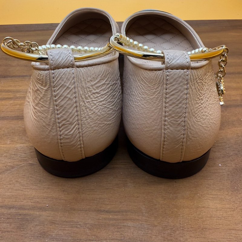 Chanel 香奈兒 全新 珍珠 腳鍊 娃娃鞋 平底鞋 菱格紋 膚 黑 色 (尺碼37)-9