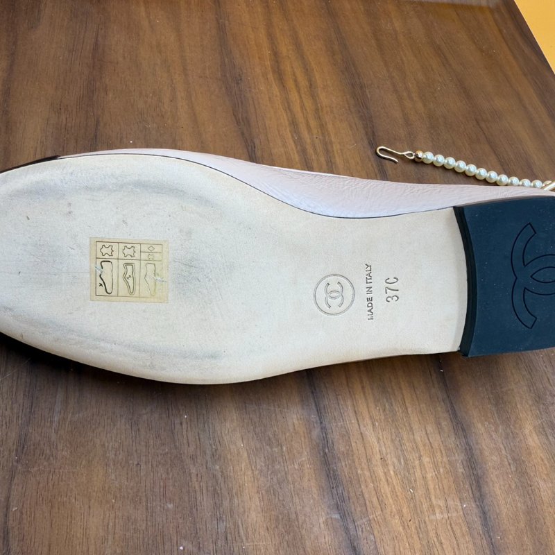 Chanel 香奈兒 全新 珍珠 腳鍊 娃娃鞋 平底鞋 菱格紋 膚 黑 色 (尺碼37)-13