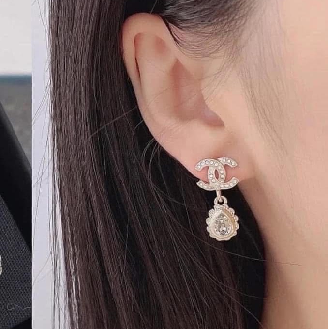 香奈兒Chanel 22k水鑽復古垂吊淡金色耳環-2