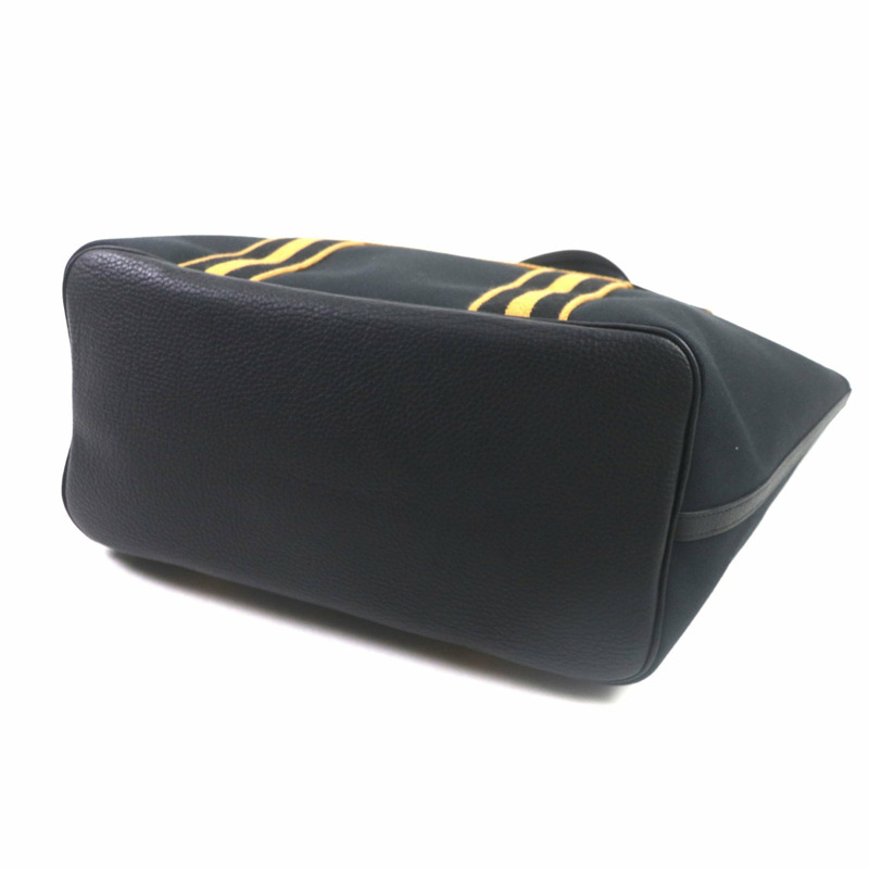 HERMES Pur Sangle Toile Militaire Taurillon Clemence 手提包,黑色,駝色,U 印章,法國製造,男士-2