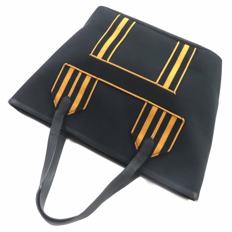 HERMES Pur Sangle Toile Militaire Taurillon Clemence 手提包,黑色,駝色,U 印章,法國製造,男士-4