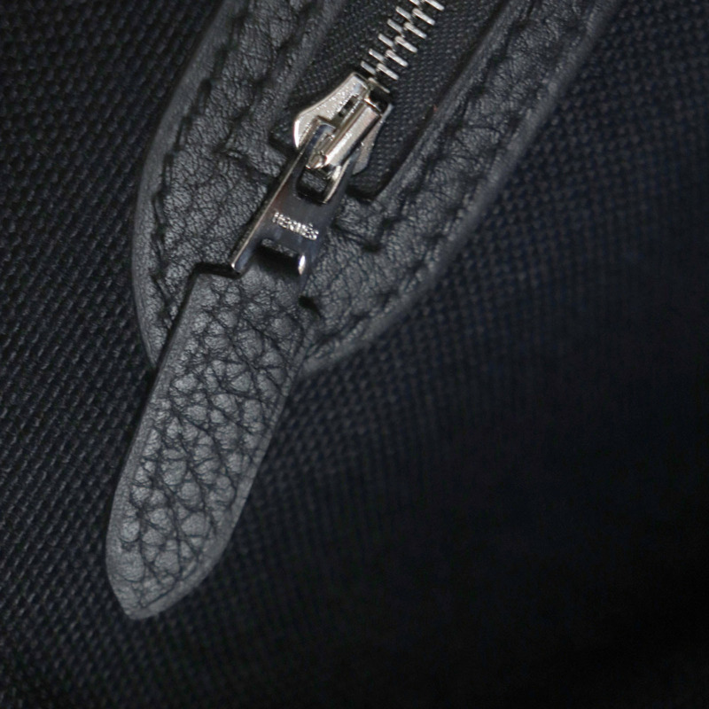 HERMES Pur Sangle Toile Militaire Taurillon Clemence 手提包,黑色,駝色,U 印章,法國製造,男士-8