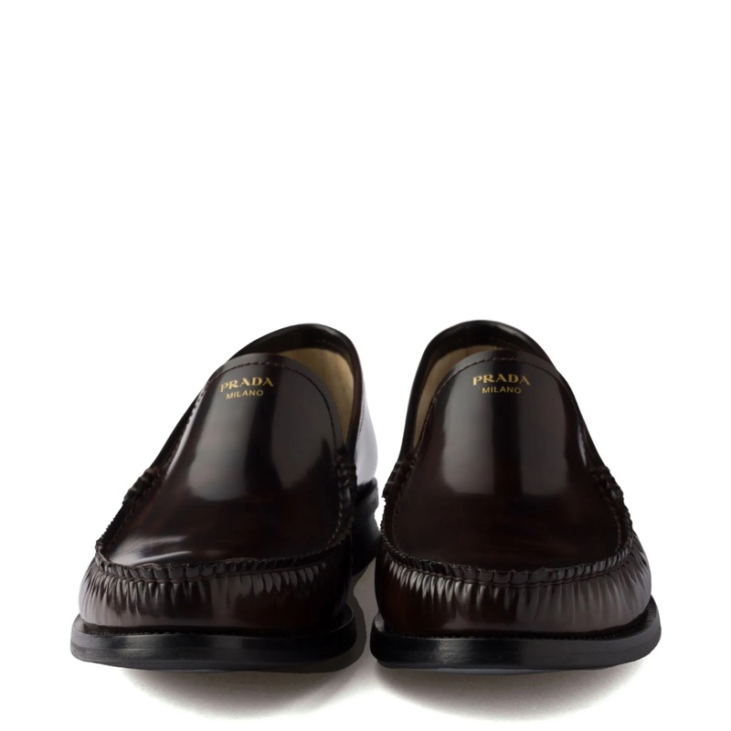 PRADA 亮面皮革樂福鞋 褐色-1