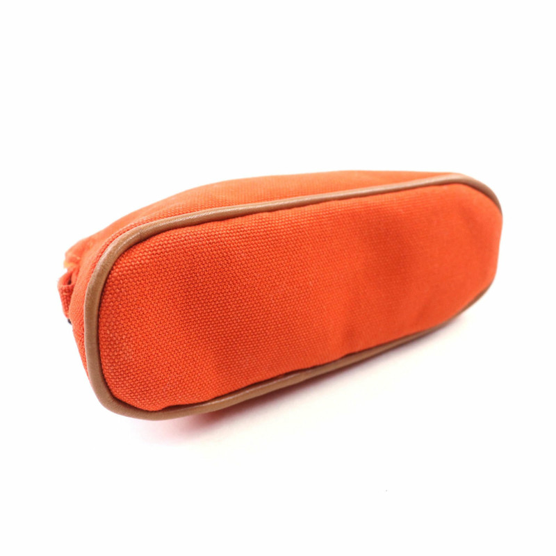 愛馬仕 Bolide 迷你手拿包，100% 純棉，飾有刺繡 H 標誌和皮革點綴，橙色，法國製造，女士款-2