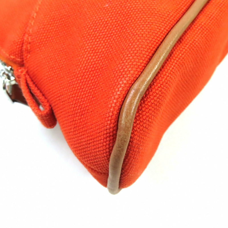 愛馬仕 Bolide 迷你手拿包，100% 純棉，飾有刺繡 H 標誌和皮革點綴，橙色，法國製造，女士款-4