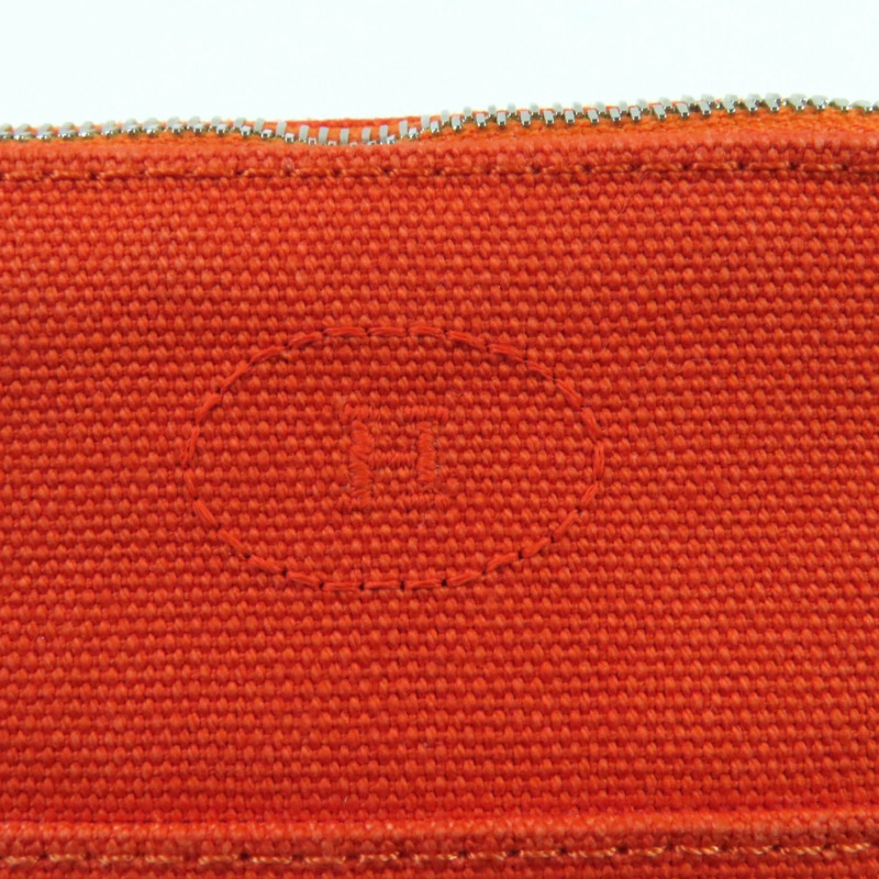 愛馬仕 Bolide 迷你手拿包，100% 純棉，飾有刺繡 H 標誌和皮革點綴，橙色，法國製造，女士款-5