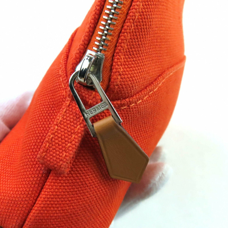 愛馬仕 Bolide 迷你手拿包，100% 純棉，飾有刺繡 H 標誌和皮革點綴，橙色，法國製造，女士款-6