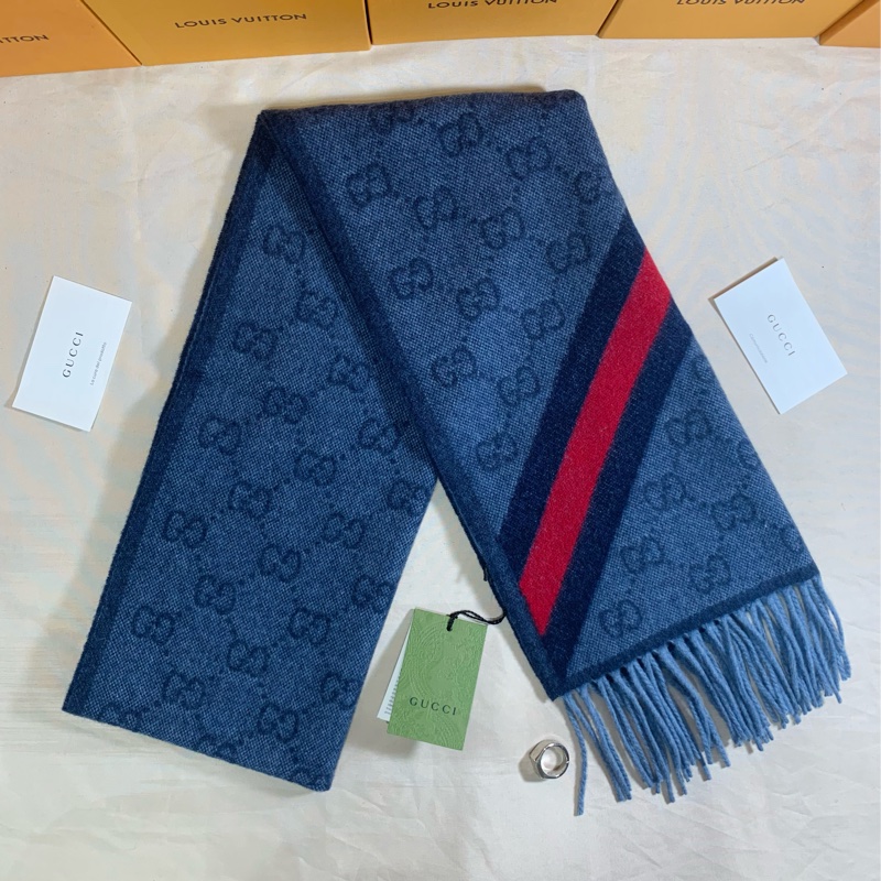 🎁全台最甜 全新含吊牌 Gucci 古馳 深藍雙色滿版logo 圍巾 披肩-0